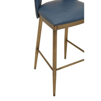 Orsina Gilden Blue Leather Effect Bar Chair with Brass Legs