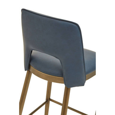Orsina Gilden Blue Leather Effect Bar Chair with Brass Legs