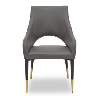 Orsina Gilden Grey Faux Leather Dining Chair with Gold Tip Legs