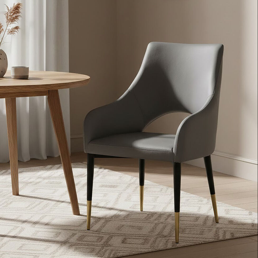 Orsina Gilden Grey Faux Leather Dining Chair with Gold Tip Legs