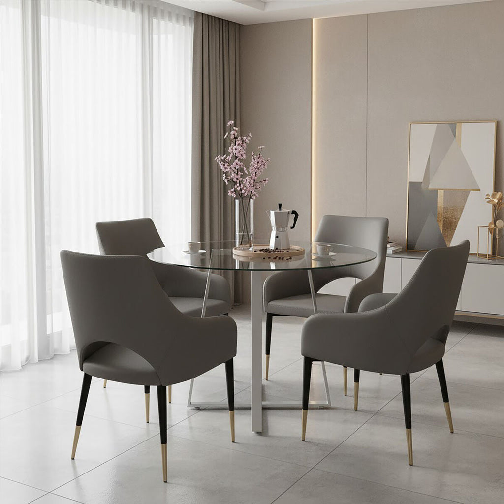 Orsina Gilden Grey Faux Leather Dining Chair with Gold Tip Legs