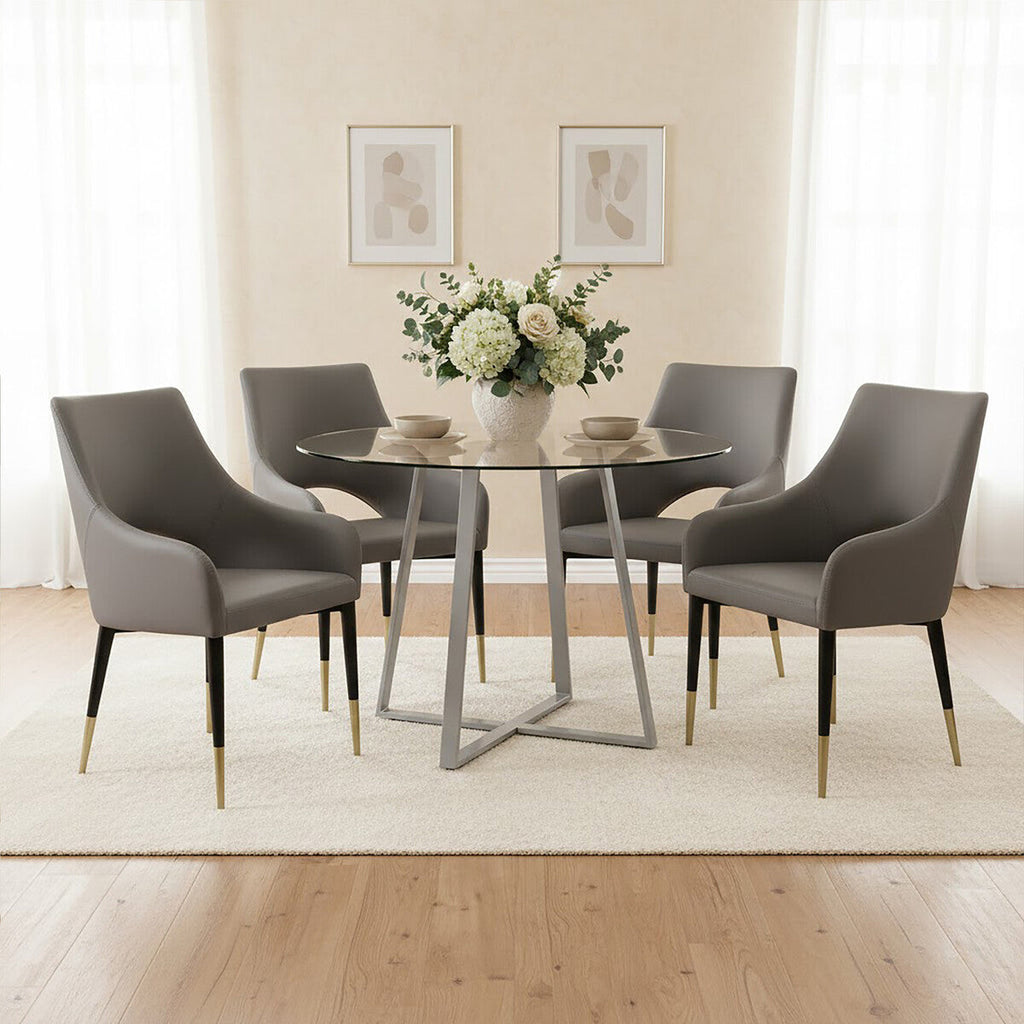 Orsina Gilden Grey Faux Leather Dining Chair with Gold Tip Legs