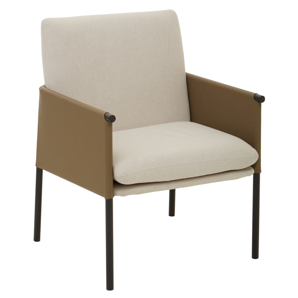 Orsina Gilden White Fabric and Brown Faux Leather Dining Chair