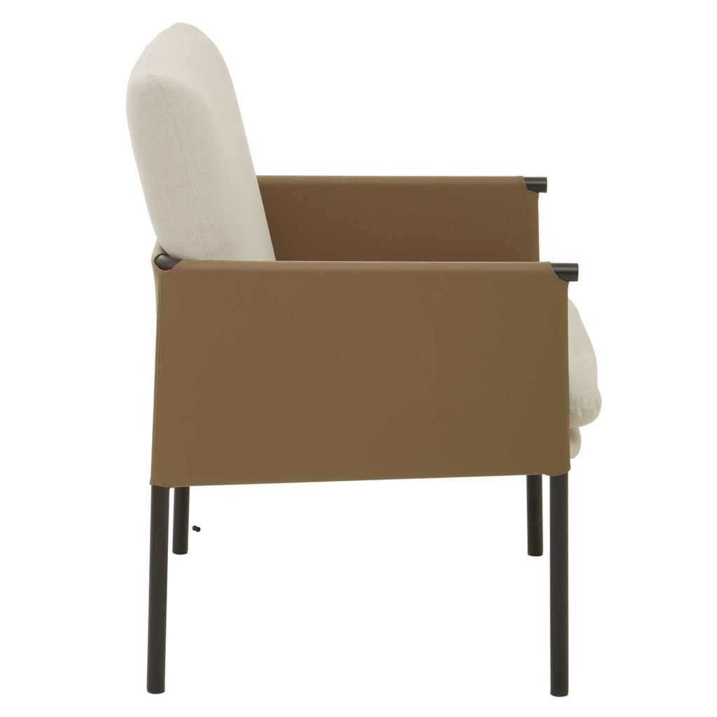 Orsina Gilden White Fabric and Brown Faux Leather Dining Chair