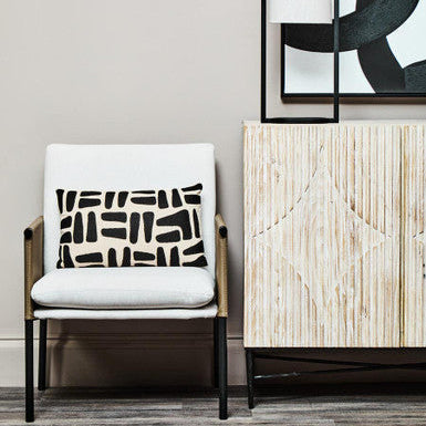 Orsina Gilden White Fabric and Brown Faux Leather Dining Chair