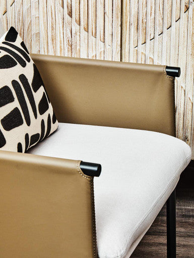 Orsina Gilden White Fabric and Brown Faux Leather Dining Chair