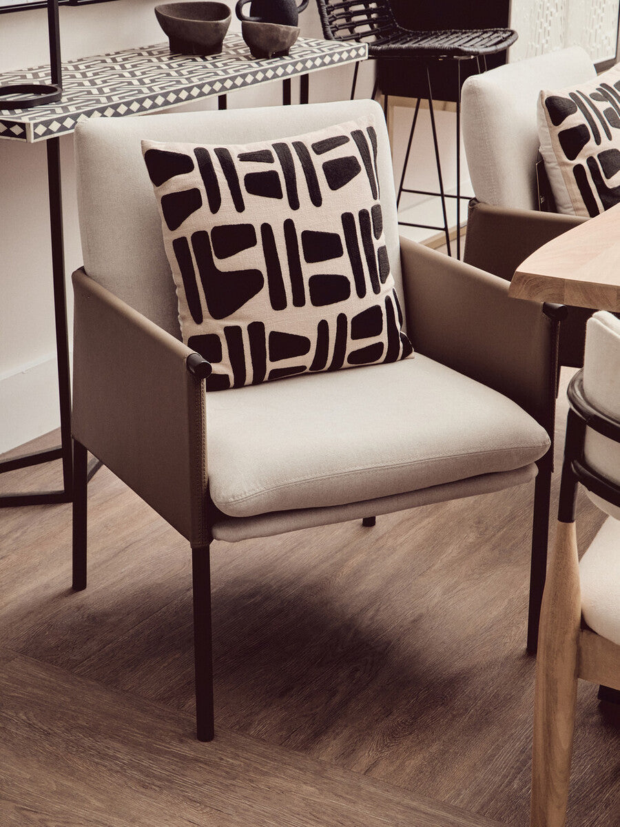 Orsina Gilden White Fabric and Brown Faux Leather Dining Chair