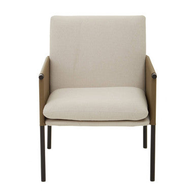 Orsina Gilden White Fabric and Brown Faux Leather Dining Chair