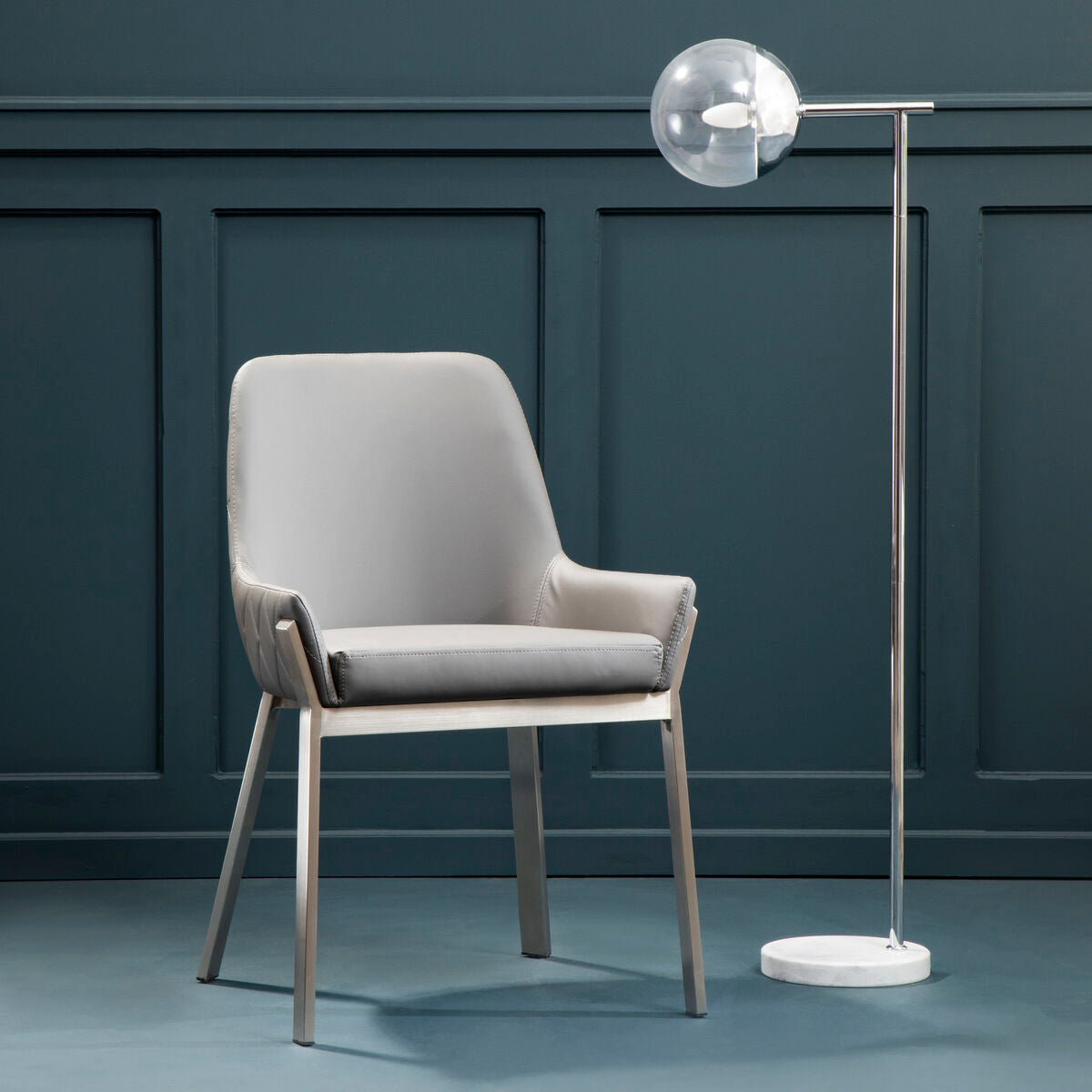 Orsina Gilden Grey Faux Leather Dining Chair | Modern Upholstered Seat