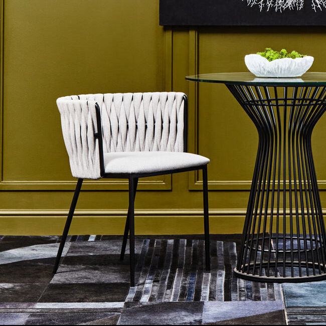 Orsina Gilden Grey Dining Chair – Woven Back Mid-Century Modern Seat