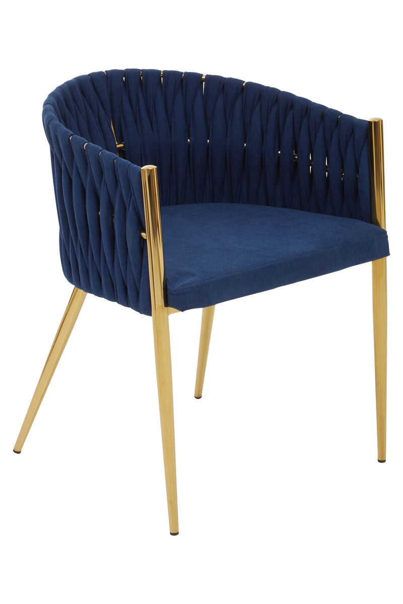Orsina Gilden Blue Dining Chair – Woven Back with Gold Legs