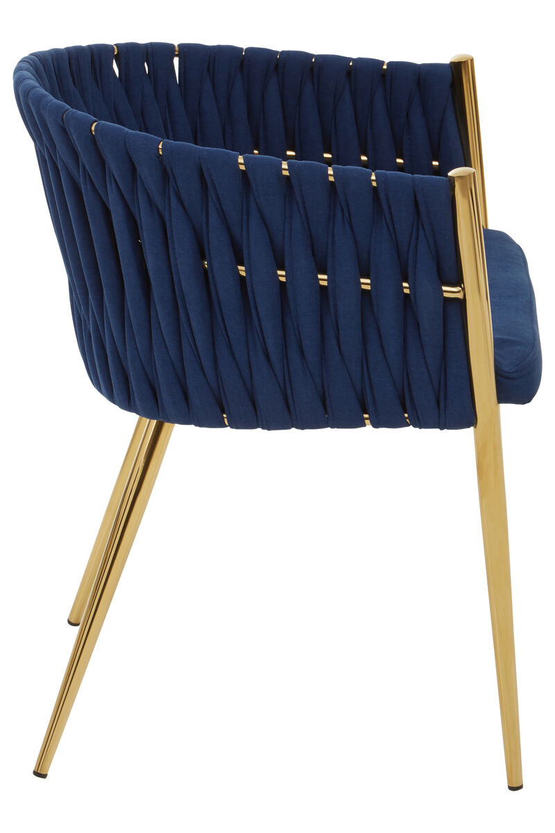 Orsina Gilden Blue Dining Chair – Woven Back with Gold Legs