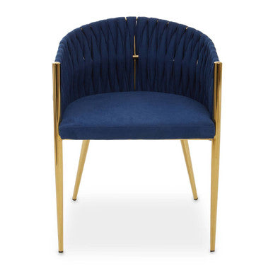 Orsina Gilden Blue Dining Chair – Woven Back with Gold Legs