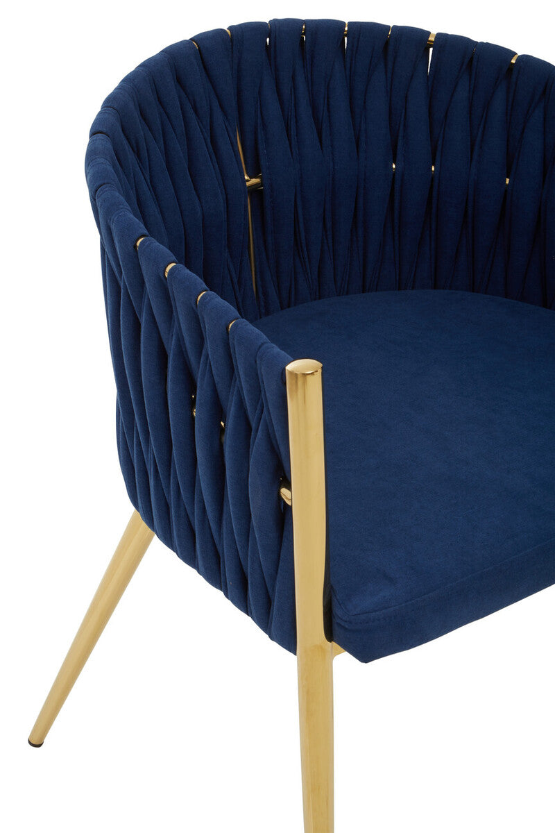 Orsina Gilden Blue Dining Chair – Woven Back with Gold Legs