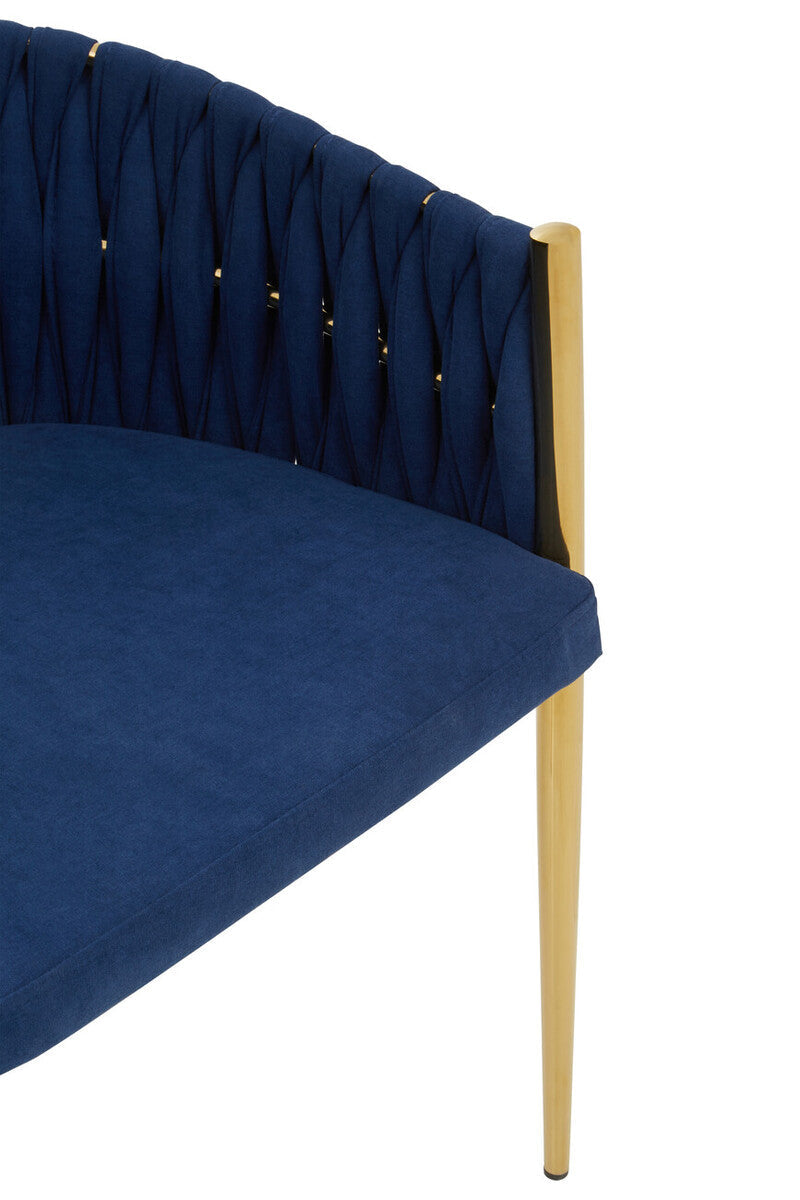 Orsina Gilden Blue Dining Chair – Woven Back with Gold Legs