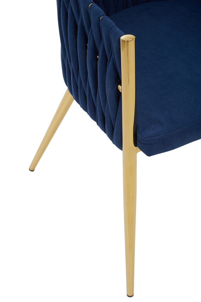 Orsina Gilden Blue Dining Chair – Woven Back with Gold Legs
