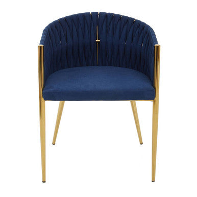 Orsina Gilden Blue Dining Chair – Woven Back with Gold Legs