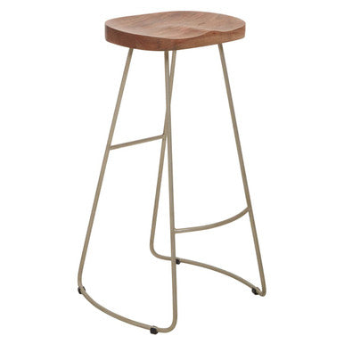 Orsina Nandri Bar Stool – Acacia Wood and Antique Silver Counter Seat