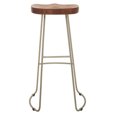 Orsina Nandri Bar Stool – Acacia Wood and Antique Silver Counter Seat