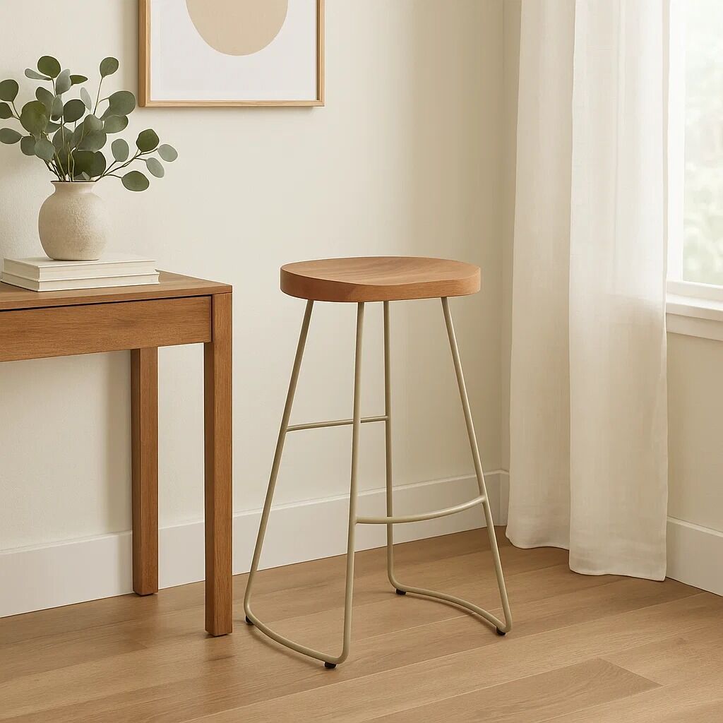 Orsina Nandri Bar Stool – Acacia Wood and Antique Silver Counter Seat