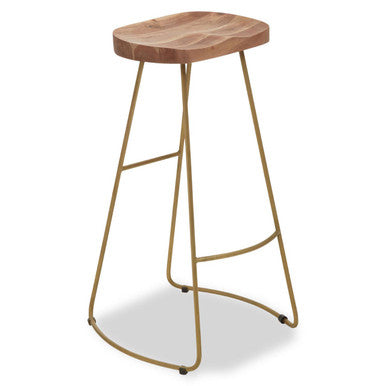 Orsina Nandri Bar Stool – Acacia Wood and Antique Brass Counter Seat