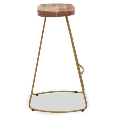 Orsina Nandri Bar Stool – Acacia Wood and Antique Brass Counter Seat
