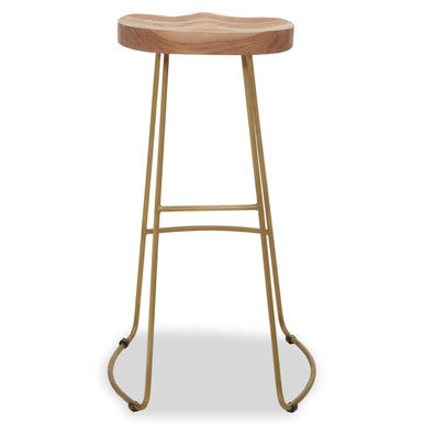 Orsina Nandri Bar Stool – Acacia Wood and Antique Brass Counter Seat
