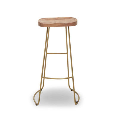 Orsina Nandri Bar Stool – Acacia Wood and Antique Brass Counter Seat