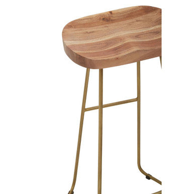 Orsina Nandri Bar Stool – Acacia Wood and Antique Brass Counter Seat