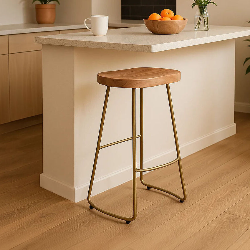 Orsina Nandri Bar Stool – Acacia Wood and Antique Brass Counter Seat