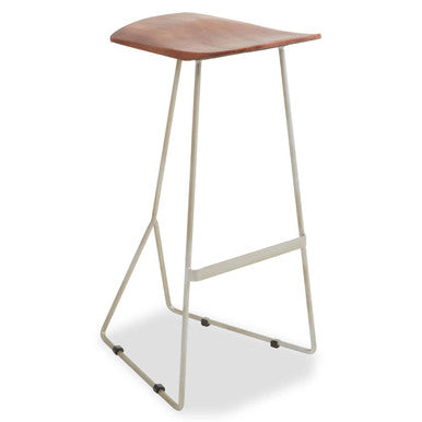 Orsina Nandri Acacia Wood Bar Stool | Antique Silver Sledge Base