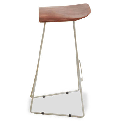 Orsina Nandri Acacia Wood Bar Stool | Antique Silver Sledge Base