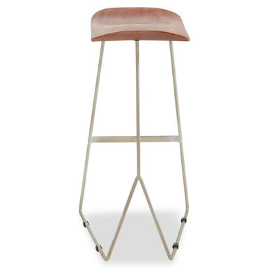 Orsina Nandri Acacia Wood Bar Stool | Antique Silver Sledge Base