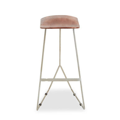 Orsina Nandri Acacia Wood Bar Stool | Antique Silver Sledge Base