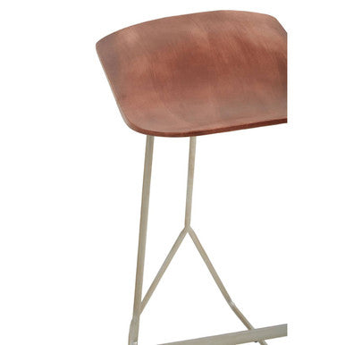 Orsina Nandri Acacia Wood Bar Stool | Antique Silver Sledge Base