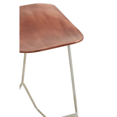 Orsina Nandri Acacia Wood Bar Stool | Antique Silver Sledge Base