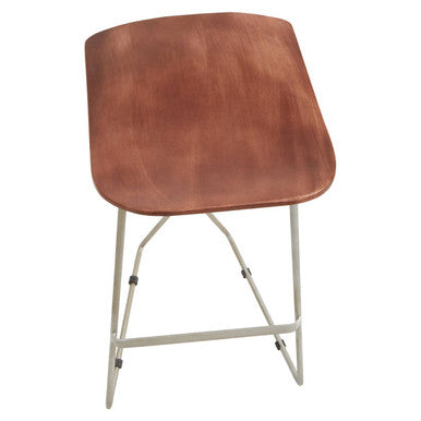 Orsina Nandri Acacia Wood Bar Stool | Antique Silver Sledge Base