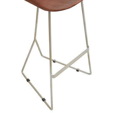 Orsina Nandri Acacia Wood Bar Stool | Antique Silver Sledge Base