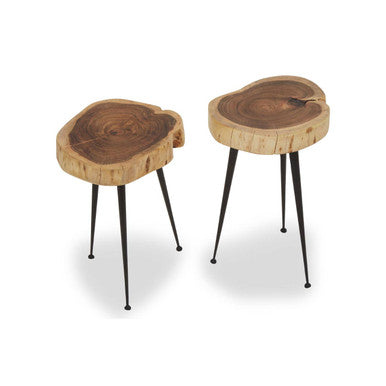 Orsina Nandri Acacia Wood Side Tables - Set of 2 with Black Metal Legs
