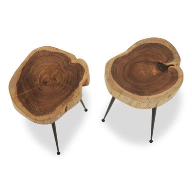 Orsina Nandri Acacia Wood Side Tables - Set of 2 with Black Metal Legs