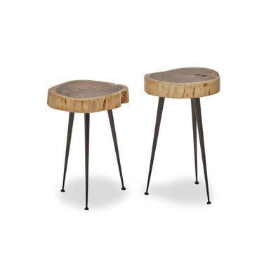 Orsina Nandri Acacia Wood Side Tables - Set of 2 with Black Metal Legs