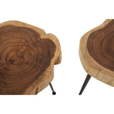 Orsina Nandri Acacia Wood Side Tables - Set of 2 with Black Metal Legs
