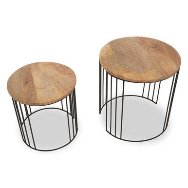 Orsina Nandri Mango Wood Round Side Tables - Set of 2 Nesting Drum