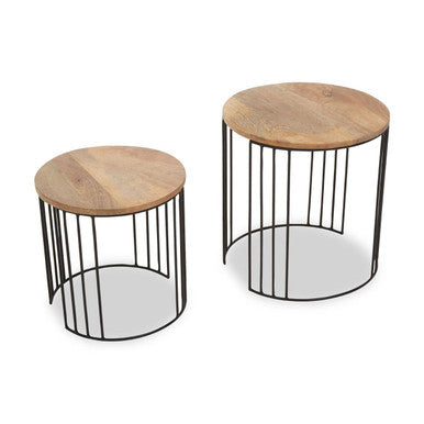 Orsina Nandri Mango Wood Round Side Tables - Set of 2 Nesting Drum