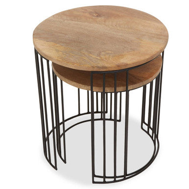 Orsina Nandri Mango Wood Round Side Tables - Set of 2 Nesting Drum