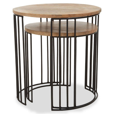 Orsina Nandri Mango Wood Round Side Tables - Set of 2 Nesting Drum