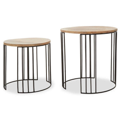 Orsina Nandri Mango Wood Round Side Tables - Set of 2 Nesting Drum