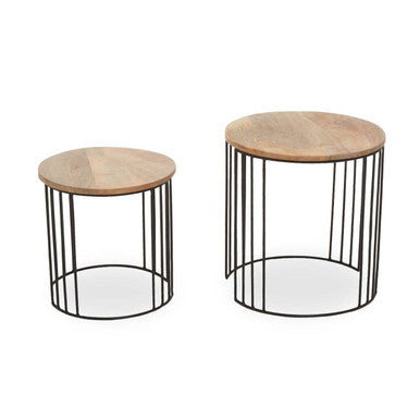 Orsina Nandri Mango Wood Round Side Tables - Set of 2 Nesting Drum