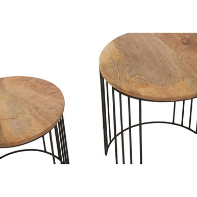 Orsina Nandri Mango Wood Round Side Tables - Set of 2 Nesting Drum
