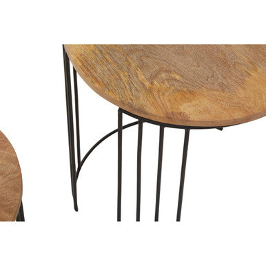 Orsina Nandri Mango Wood Round Side Tables - Set of 2 Nesting Drum